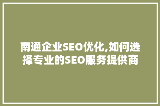 南通企业SEO优化,如何选择专业的SEO服务提供商