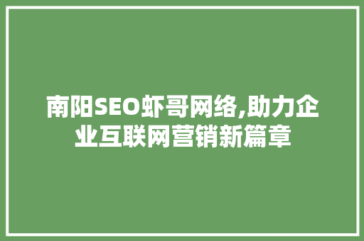 南阳SEO虾哥网络,助力企业互联网营销新篇章