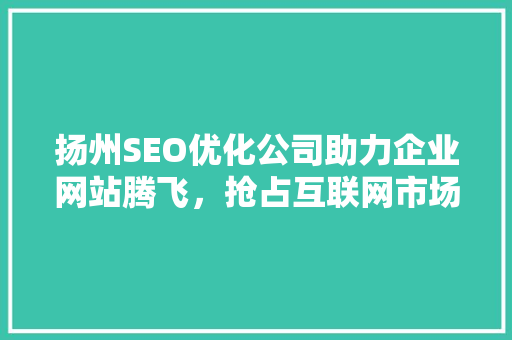 扬州SEO优化公司助力企业网站腾飞，抢占互联网市场先机