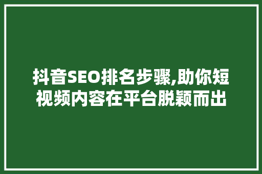 抖音SEO排名步骤,助你短视频内容在平台脱颖而出  第1张