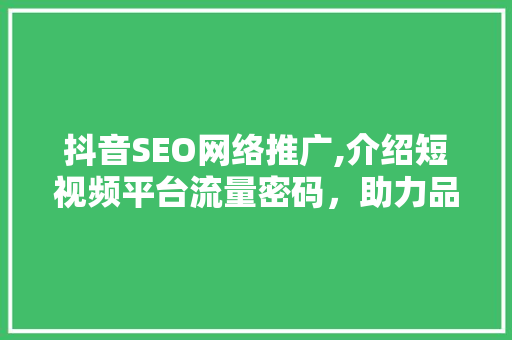 抖音SEO网络推广,介绍短视频平台流量密码，助力品牌腾飞