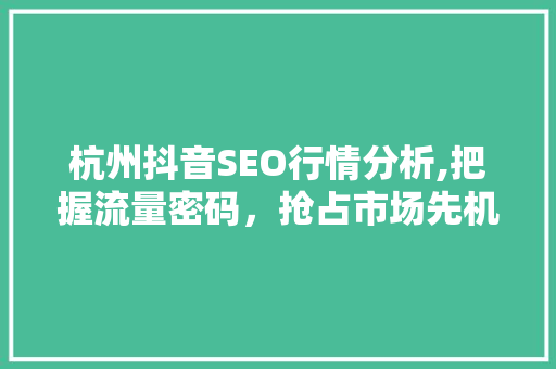 杭州抖音SEO行情分析,把握流量密码，抢占市场先机