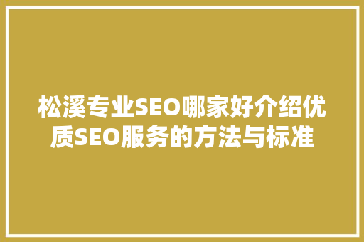 松溪专业SEO哪家好介绍优质SEO服务的方法与标准
