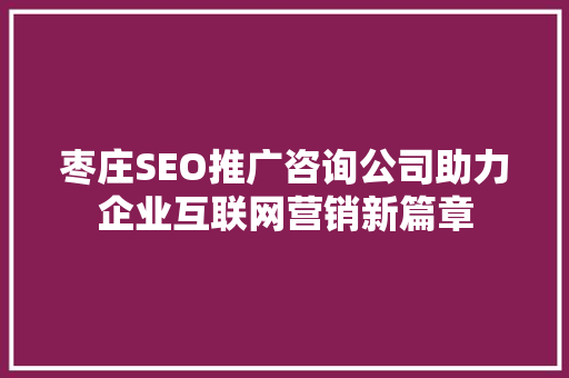 枣庄SEO推广咨询公司助力企业互联网营销新篇章