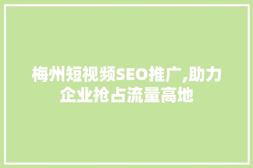 梅州短视频SEO推广,助力企业抢占流量高地
