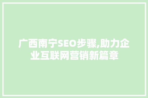 广西南宁SEO步骤,助力企业互联网营销新篇章