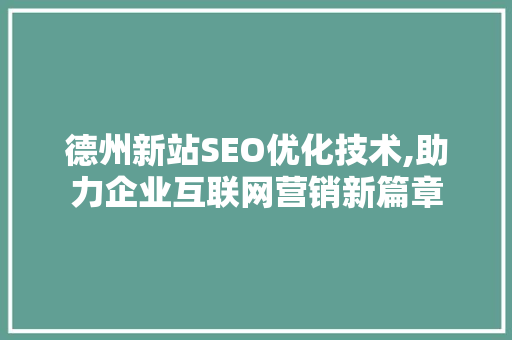 德州新站SEO优化技术,助力企业互联网营销新篇章
