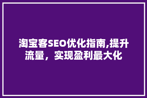 淘宝客SEO优化指南,提升流量，实现盈利最大化