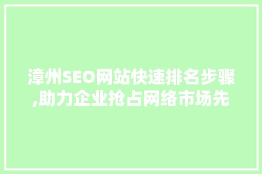 漳州SEO网站快速排名步骤,助力企业抢占网络市场先机