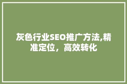 灰色行业SEO推广方法,精准定位，高效转化