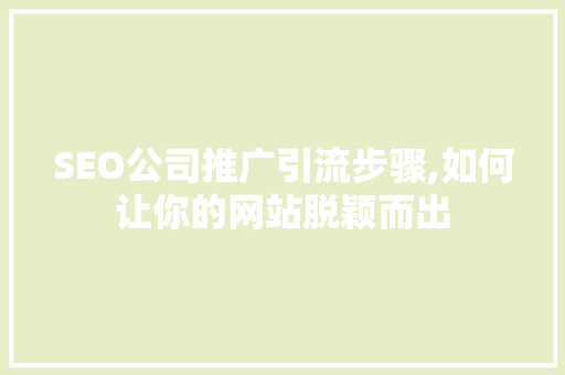 SEO公司推广引流步骤,如何让你的网站脱颖而出