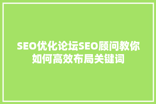 SEO优化论坛SEO顾问教你如何高效布局关键词  第1张