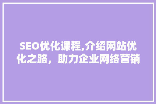 SEO优化课程,介绍网站优化之路，助力企业网络营销腾飞