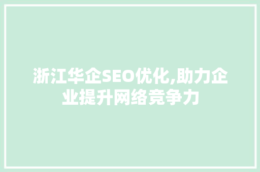 浙江华企SEO优化,助力企业提升网络竞争力