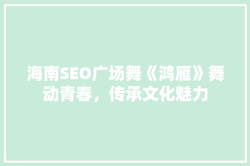 海南SEO广场舞《鸿雁》舞动青春，传承文化魅力