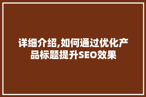详细介绍,如何通过优化产品标题提升SEO效果