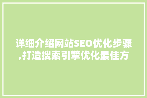 详细介绍网站SEO优化步骤,打造搜索引擎优化最佳方法