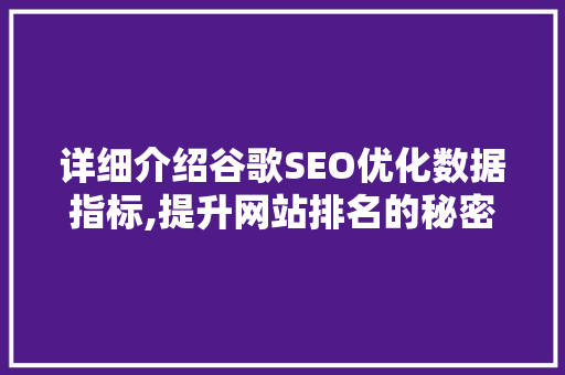 详细介绍谷歌SEO优化数据指标,提升网站排名的秘密武器