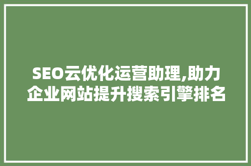 SEO云优化运营助理,助力企业网站提升搜索引擎排名的秘密武器