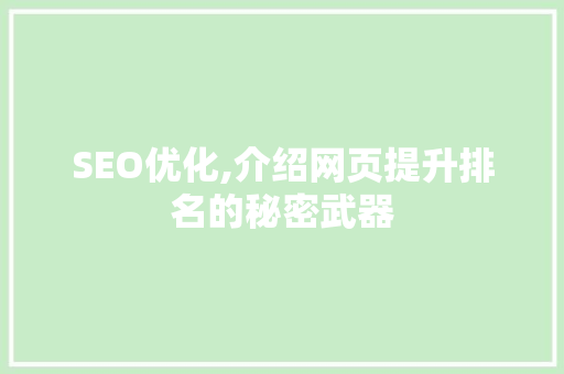 SEO优化,介绍网页提升排名的秘密武器