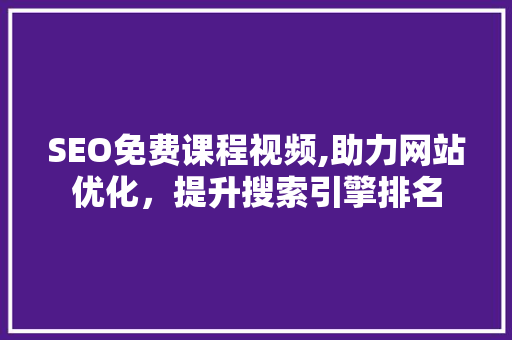 SEO免费课程视频,助力网站优化，提升搜索引擎排名