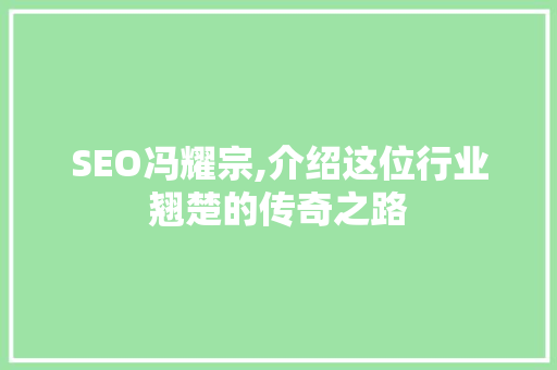 SEO冯耀宗,介绍这位行业翘楚的传奇之路