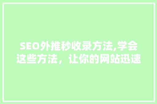 SEO外推秒收录方法,学会这些方法，让你的网站迅速崛起！
